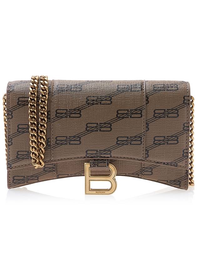 Luxury Balenciaga Trending 2025 Hourglass BB Monogram Chain Long Wallet Brown