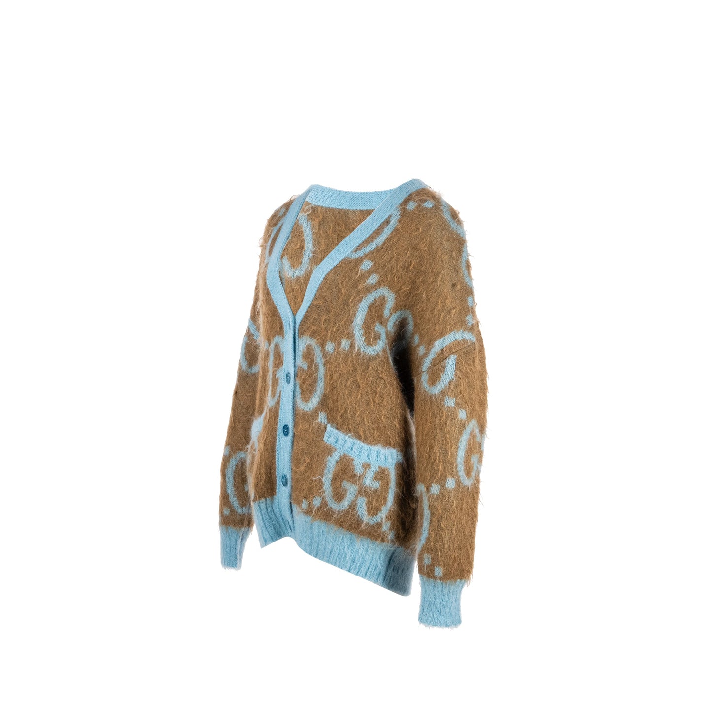 Gucci Size S Reversible Cardigan Mohair/Polyamide/Wool Light Blue/Brown