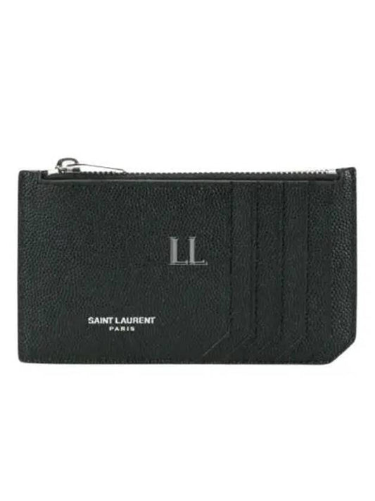 Luxury Saint Laurent Trending 2025 Leather Zipper Classic Fragment Card Wallet Black
