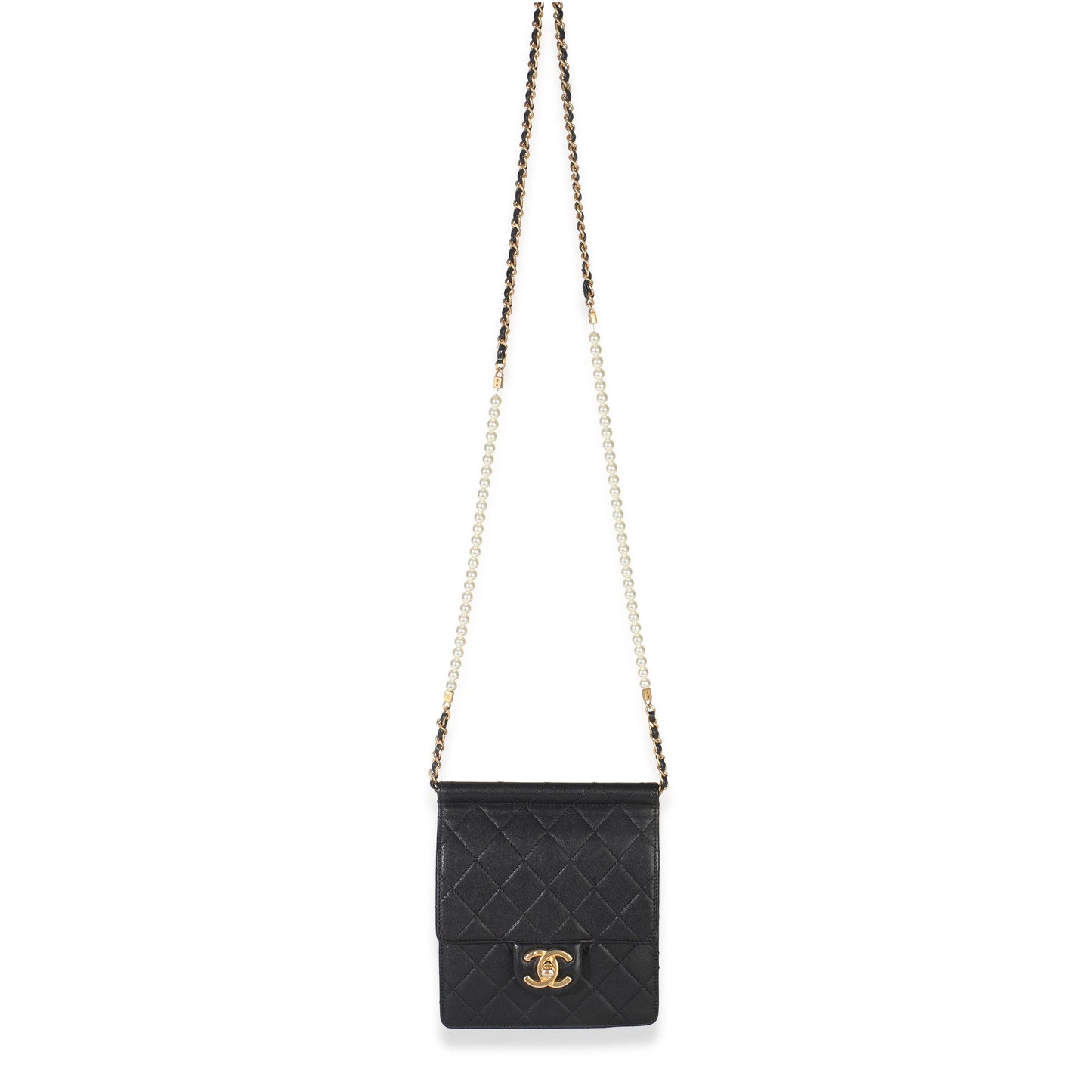 Chanel Black Quilted Goatskin Vertical Chic Pearls Flap Bag