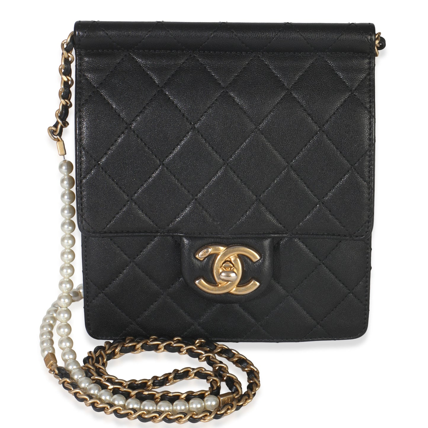 Chanel Black Quilted Goatskin Vertical Chic Pearls Flap Bag