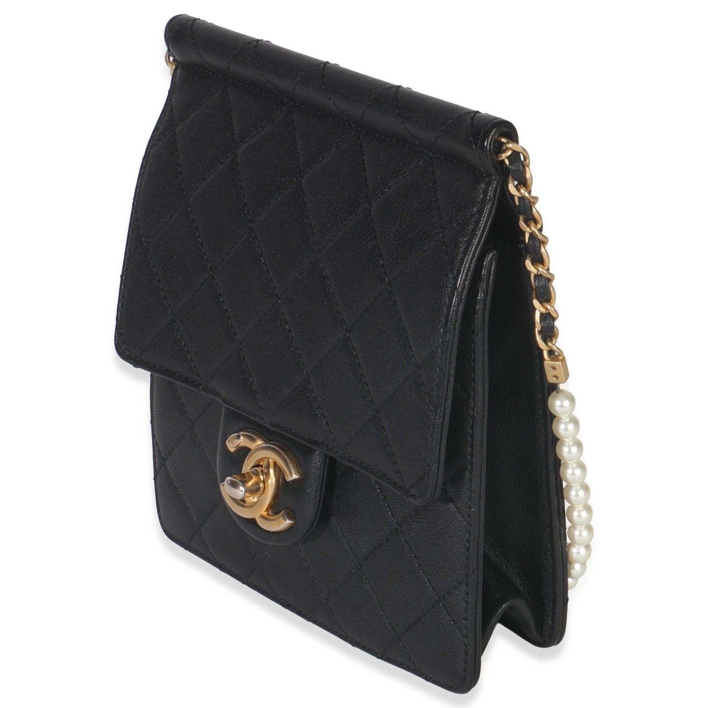 Chanel Black Quilted Goatskin Vertical Chic Pearls Flap Bag