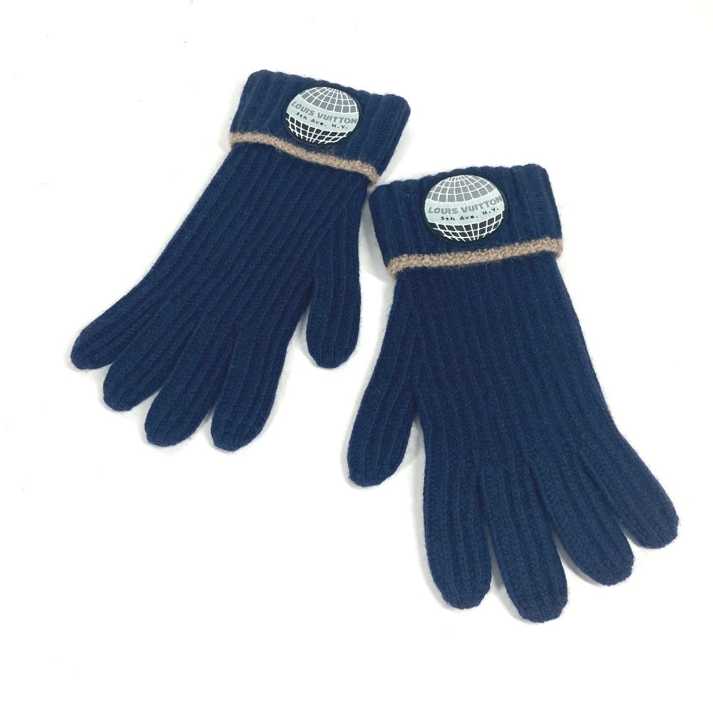 LOUIS VUITTON gloves cashmere Navy logo patch mens