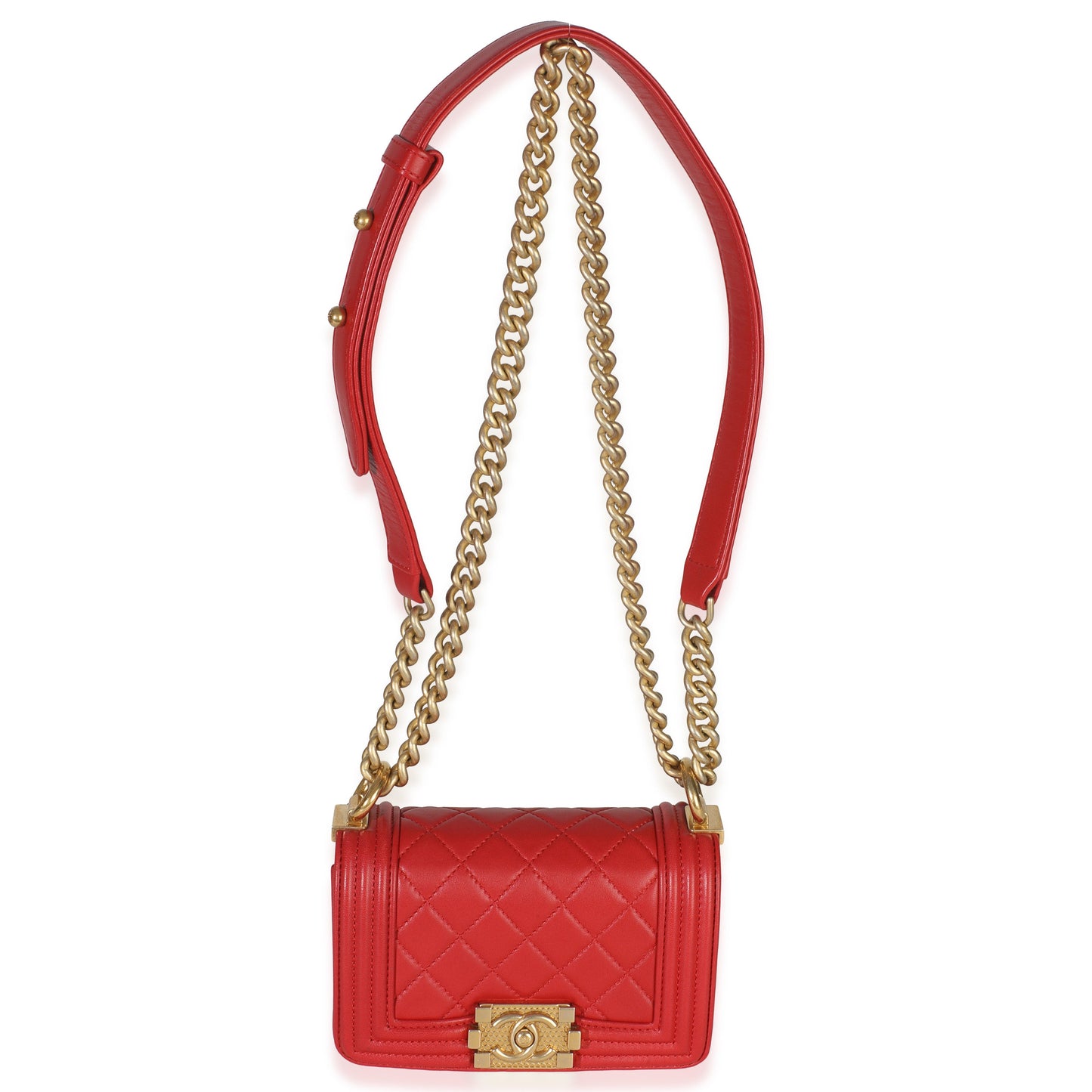 Chanel Red Quilted Lambskin Mini Boy Bag