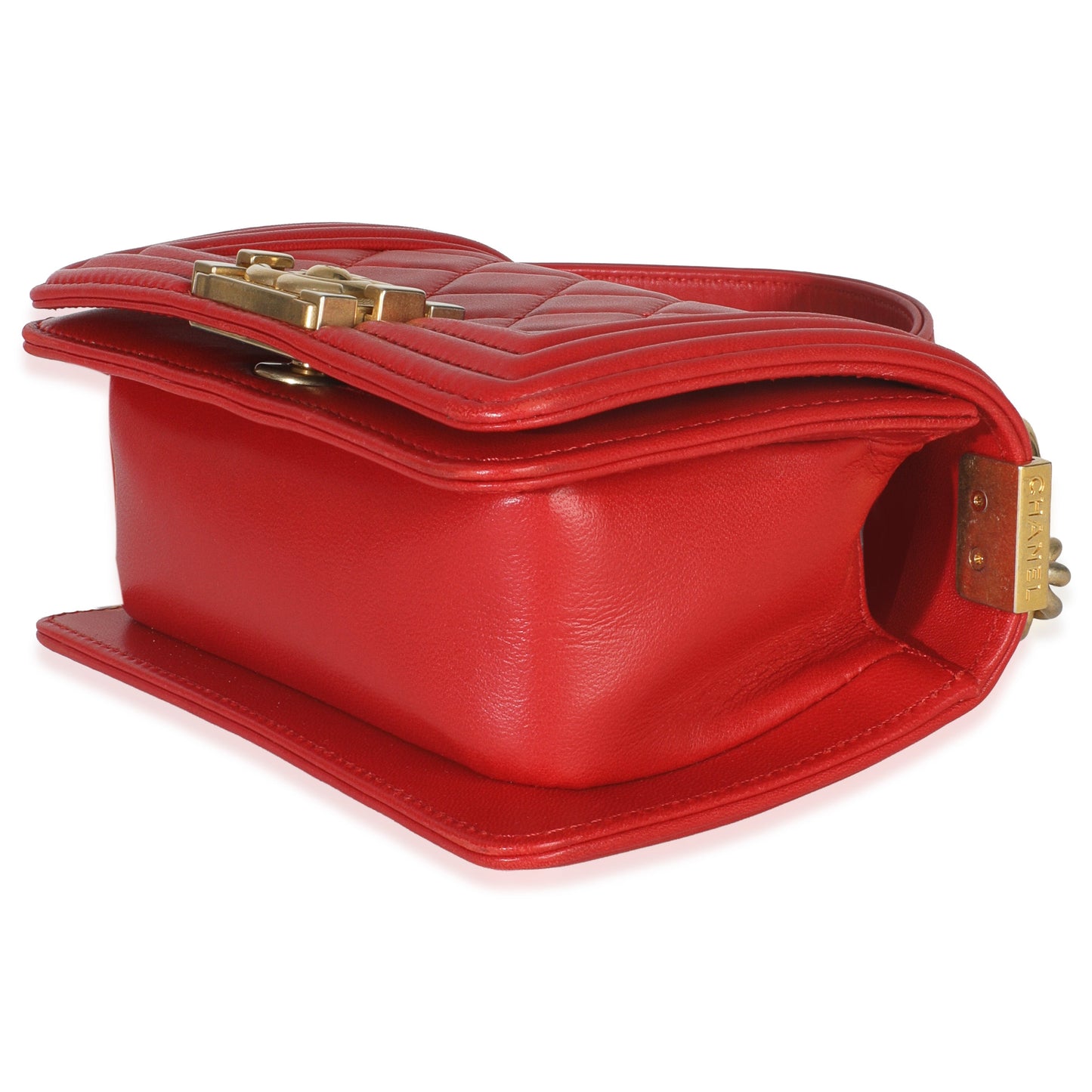 Chanel Red Quilted Lambskin Mini Boy Bag