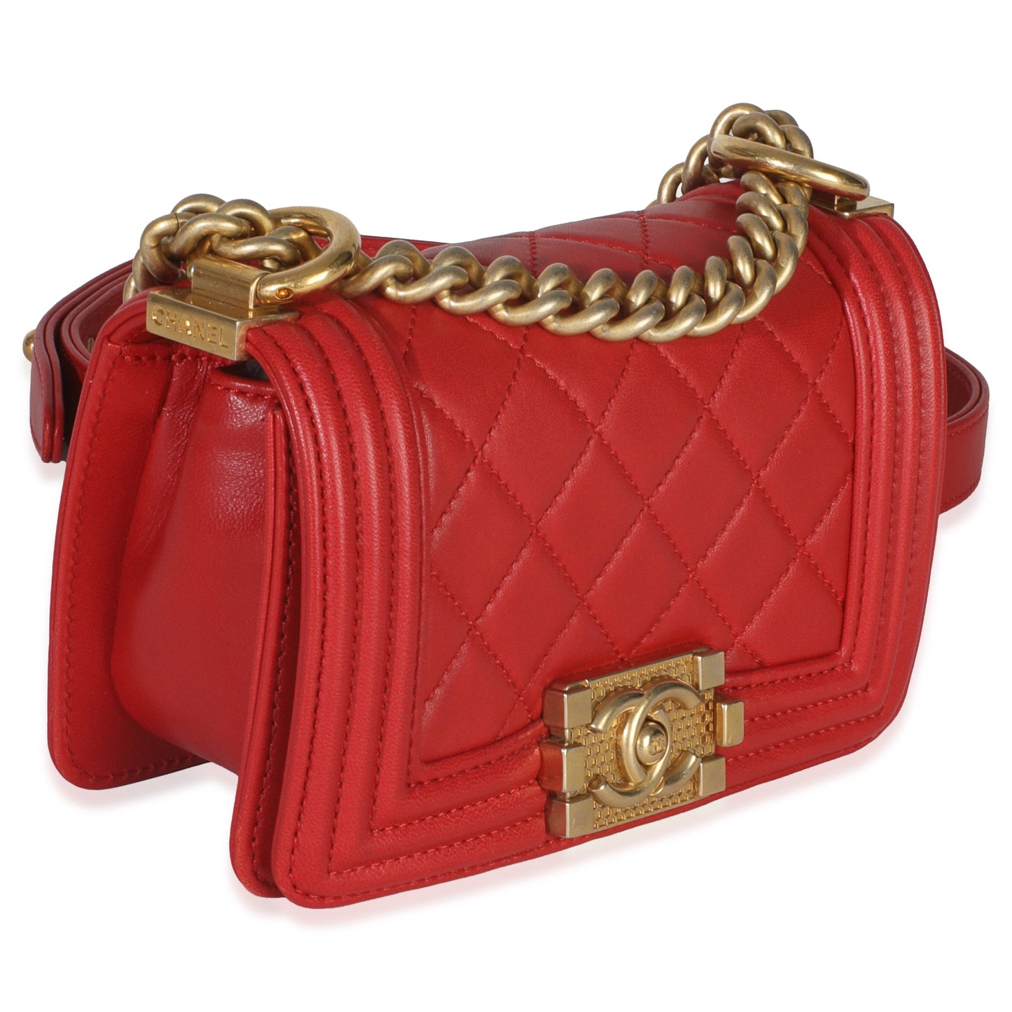 Chanel Red Quilted Lambskin Mini Boy Bag
