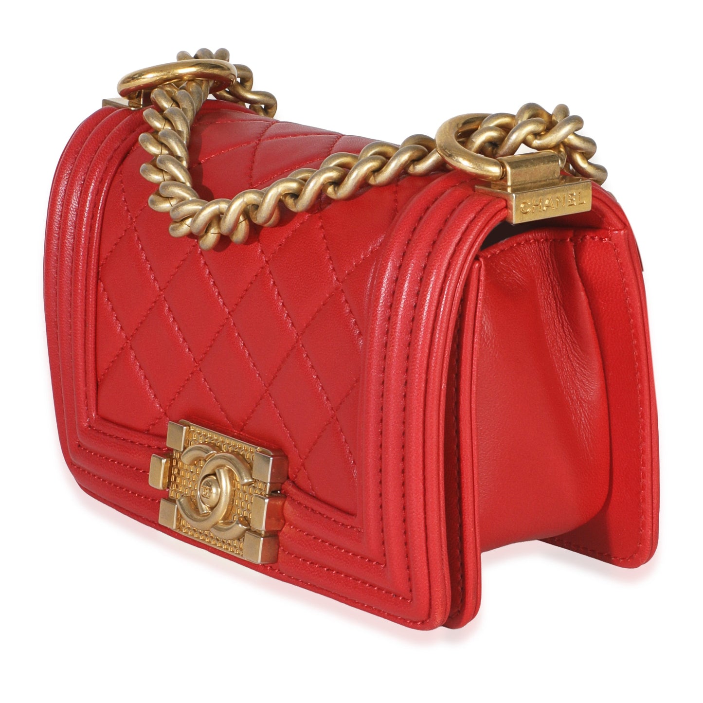 Chanel Red Quilted Lambskin Mini Boy Bag
