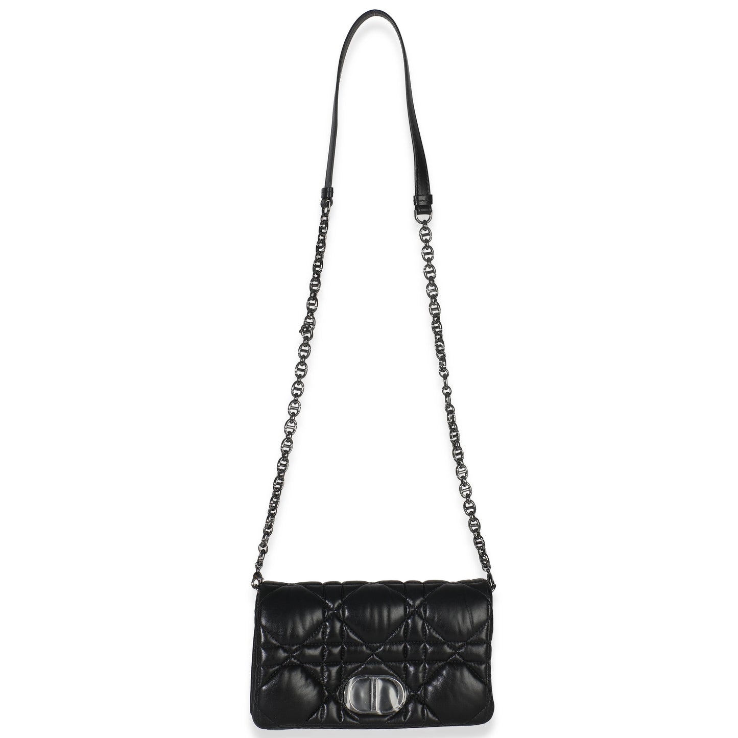 Dior Black Puffy Calfskin Macrocannage Mini Caro Bag