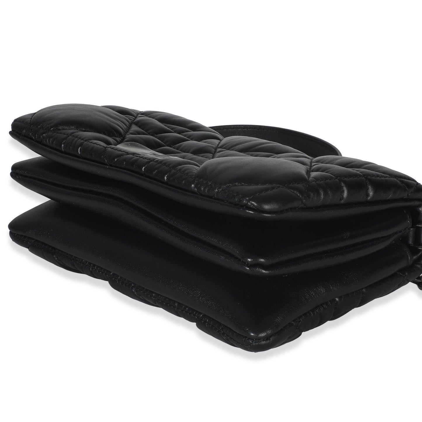 Dior Black Puffy Calfskin Macrocannage Mini Caro Bag