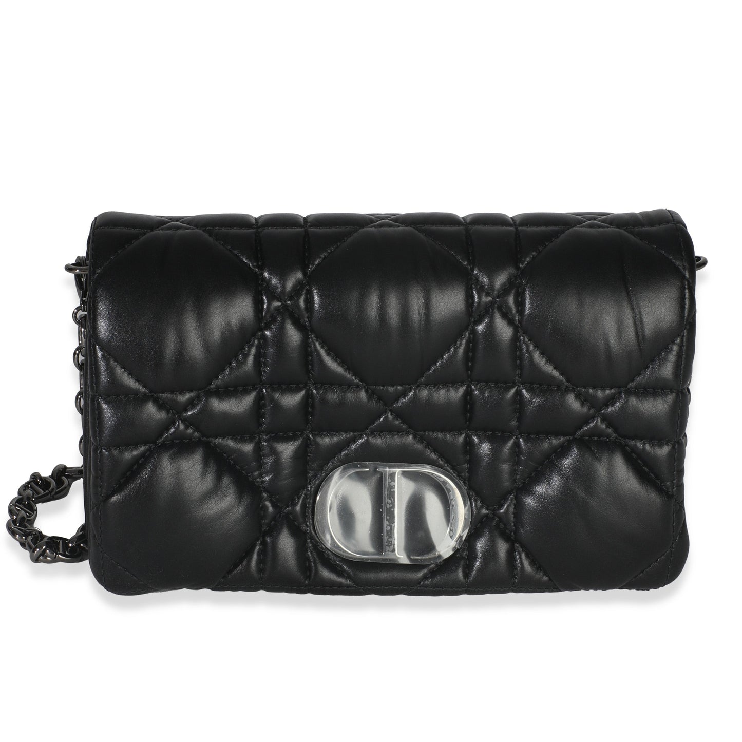 Dior Black Puffy Calfskin Macrocannage Mini Caro Bag