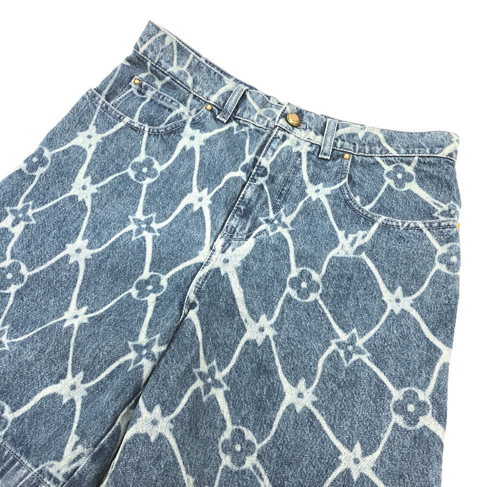 LOUIS VUITTON Denim pants 1AFQFD denim blue monogram print denim shorts mens 28