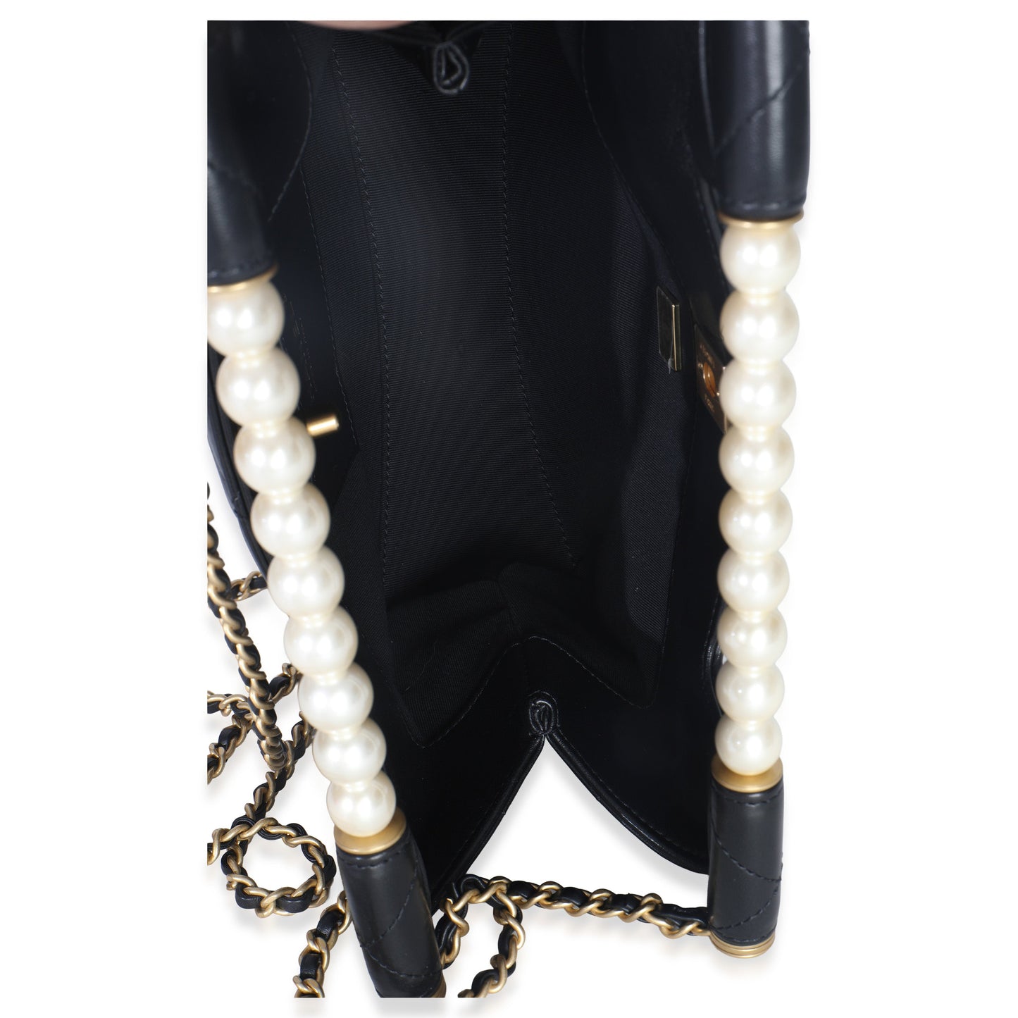 Chanel 25P Black Shiny Quilted Lambskin Pearl Small Shopping Bag