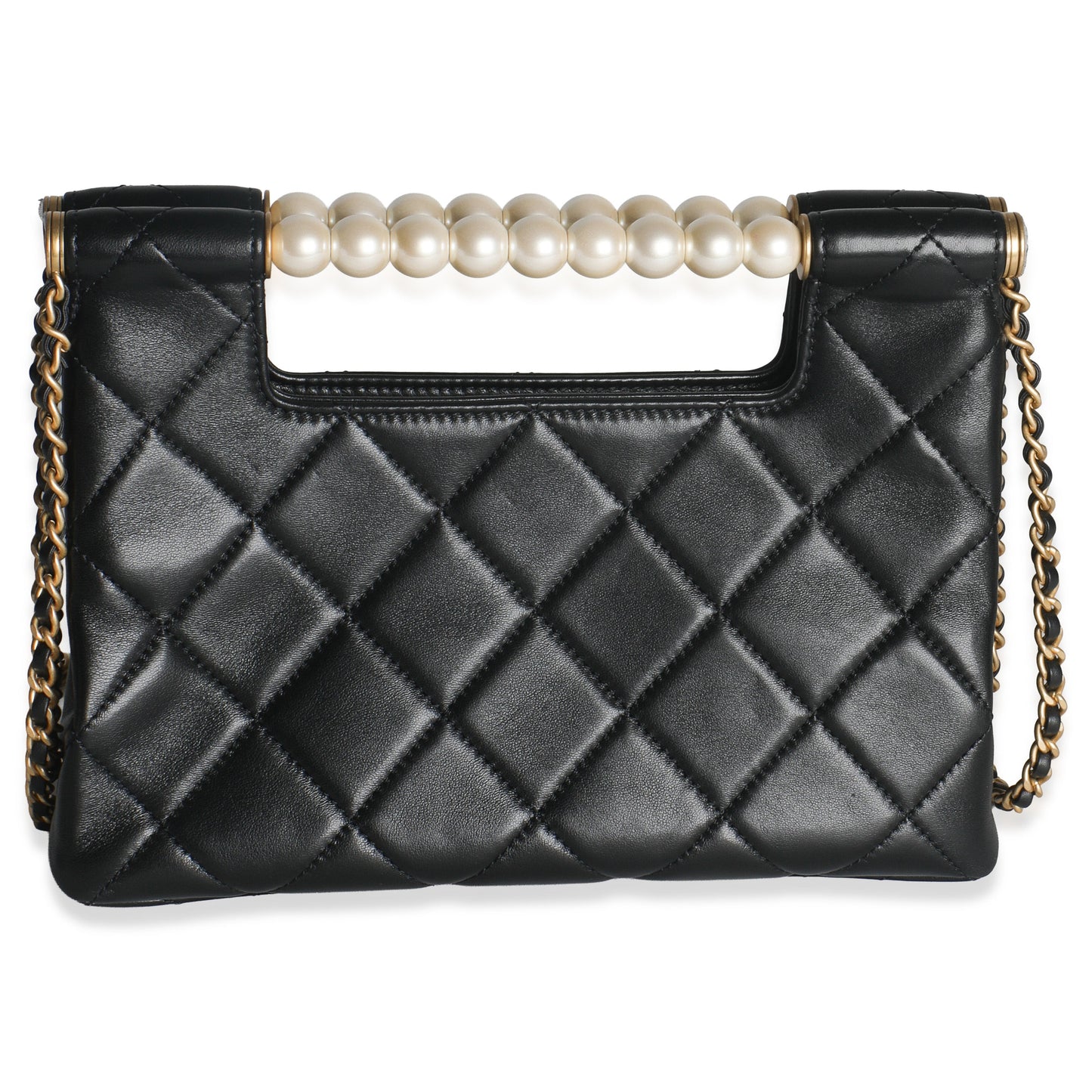 Chanel 25P Black Shiny Quilted Lambskin Pearl Small Shopping Bag