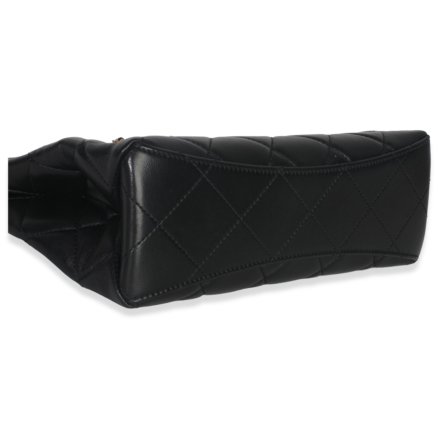 Chanel 25P Black Shiny Quilted Lambskin Pearl Small Shopping Bag