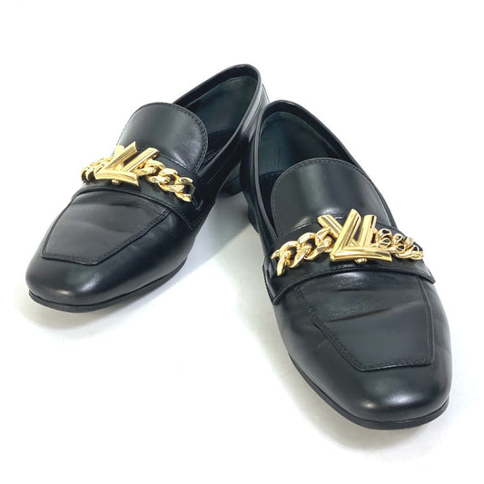 LOUIS VUITTON loafers Model number unknown leather black 18 years Petanko shoes LV Chain logo Women 35.5