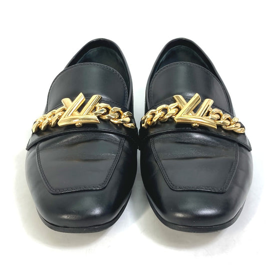 LOUIS VUITTON loafers Model number unknown leather black 18 years Petanko shoes LV Chain logo Women 35.5