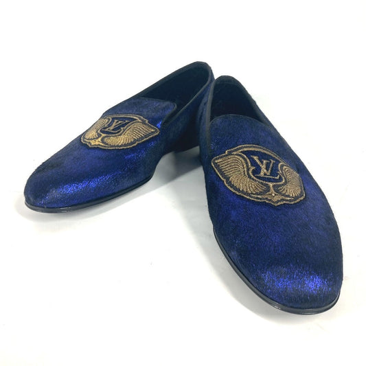 LOUIS VUITTON Dress shoes velvet blue Auteuil line logo mens 6