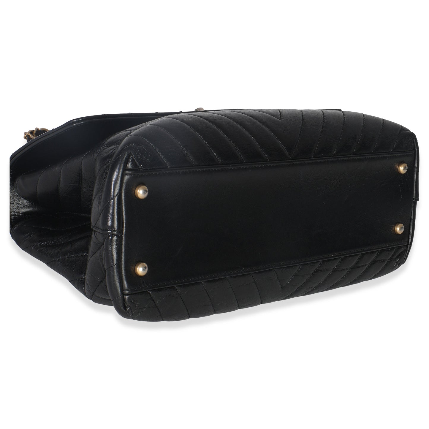 Chanel Black Chevron Aged Calfskin Large Coco Top Handle Bag