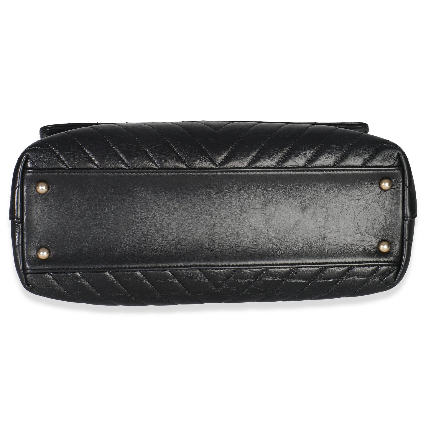Chanel Black Chevron Aged Calfskin Large Coco Top Handle Bag