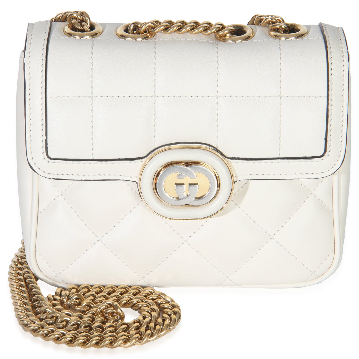 Gucci White Quilted Calfskin Mini Deco Chain Bag