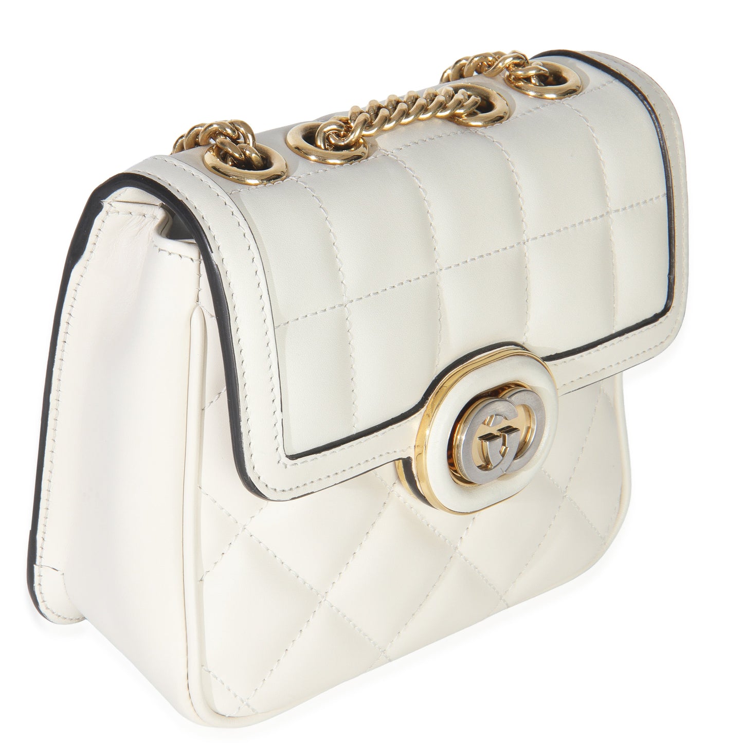 Gucci White Quilted Calfskin Mini Deco Chain Bag