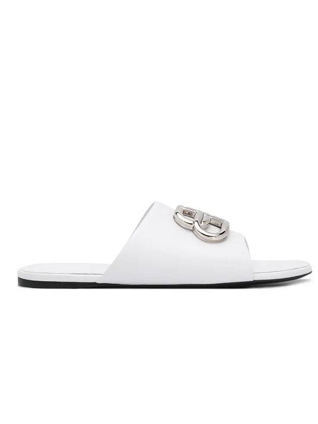 Luxury Balenciaga Trending 2025 Silver BB Logo Slippers White