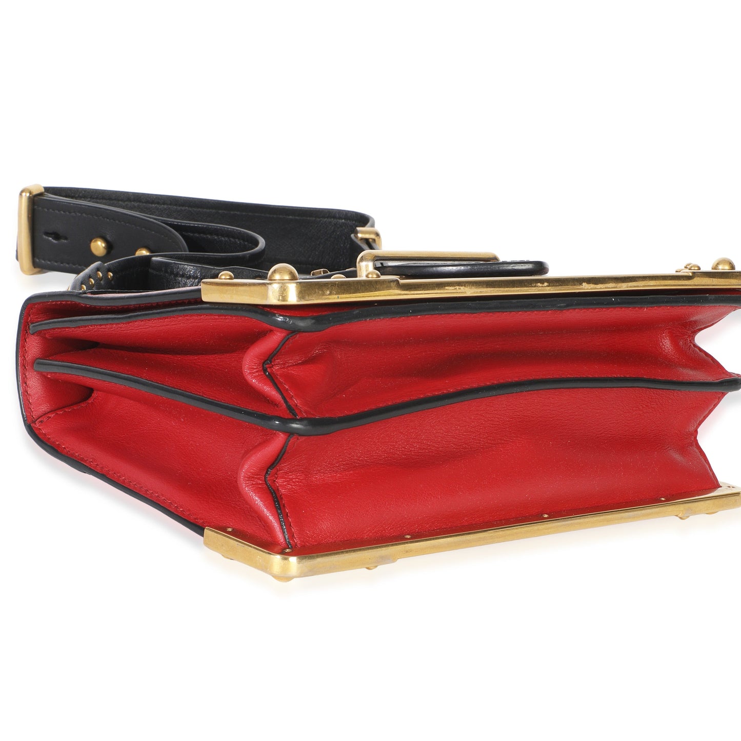 Prada Red Black City Calfskin Saffiano Cahier Bag