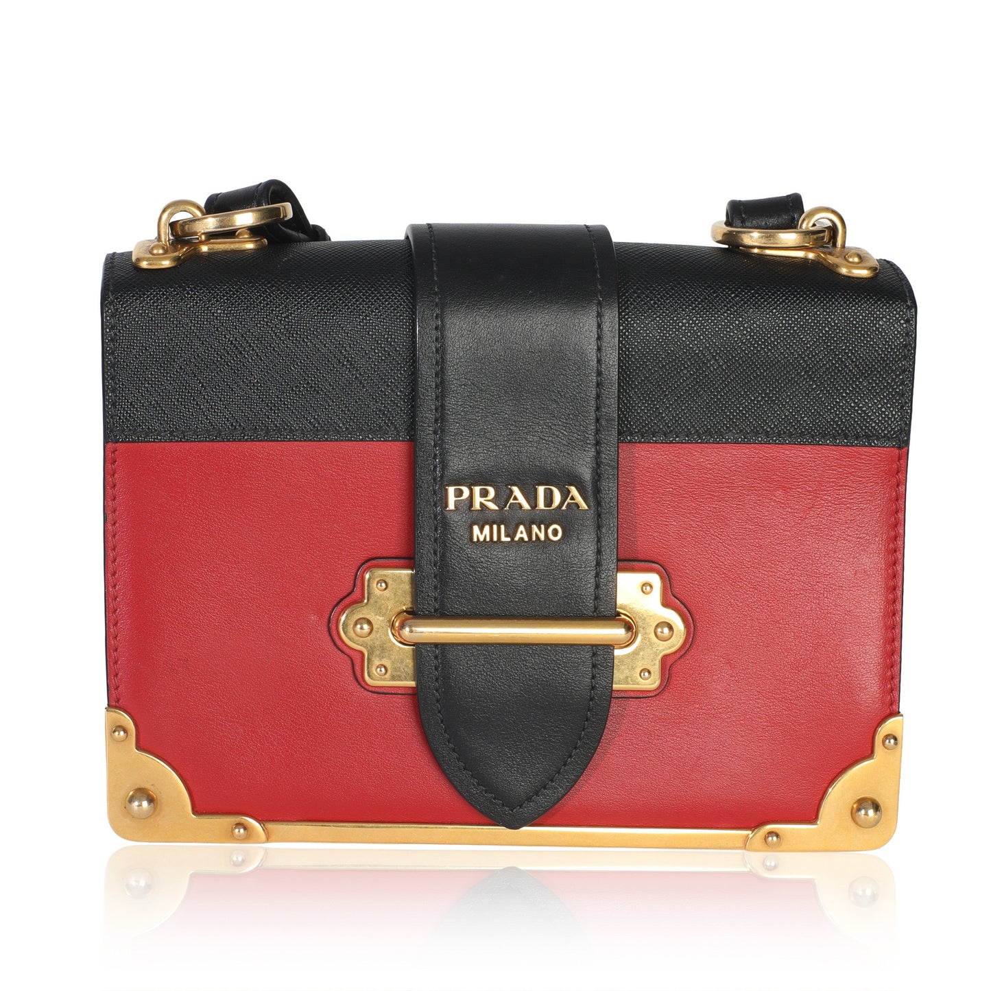 Prada Red Black City Calfskin Saffiano Cahier Bag