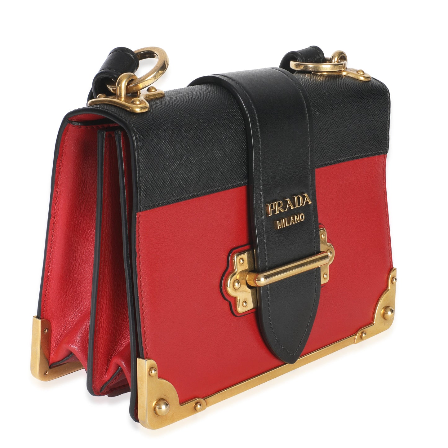 Prada Red Black City Calfskin Saffiano Cahier Bag