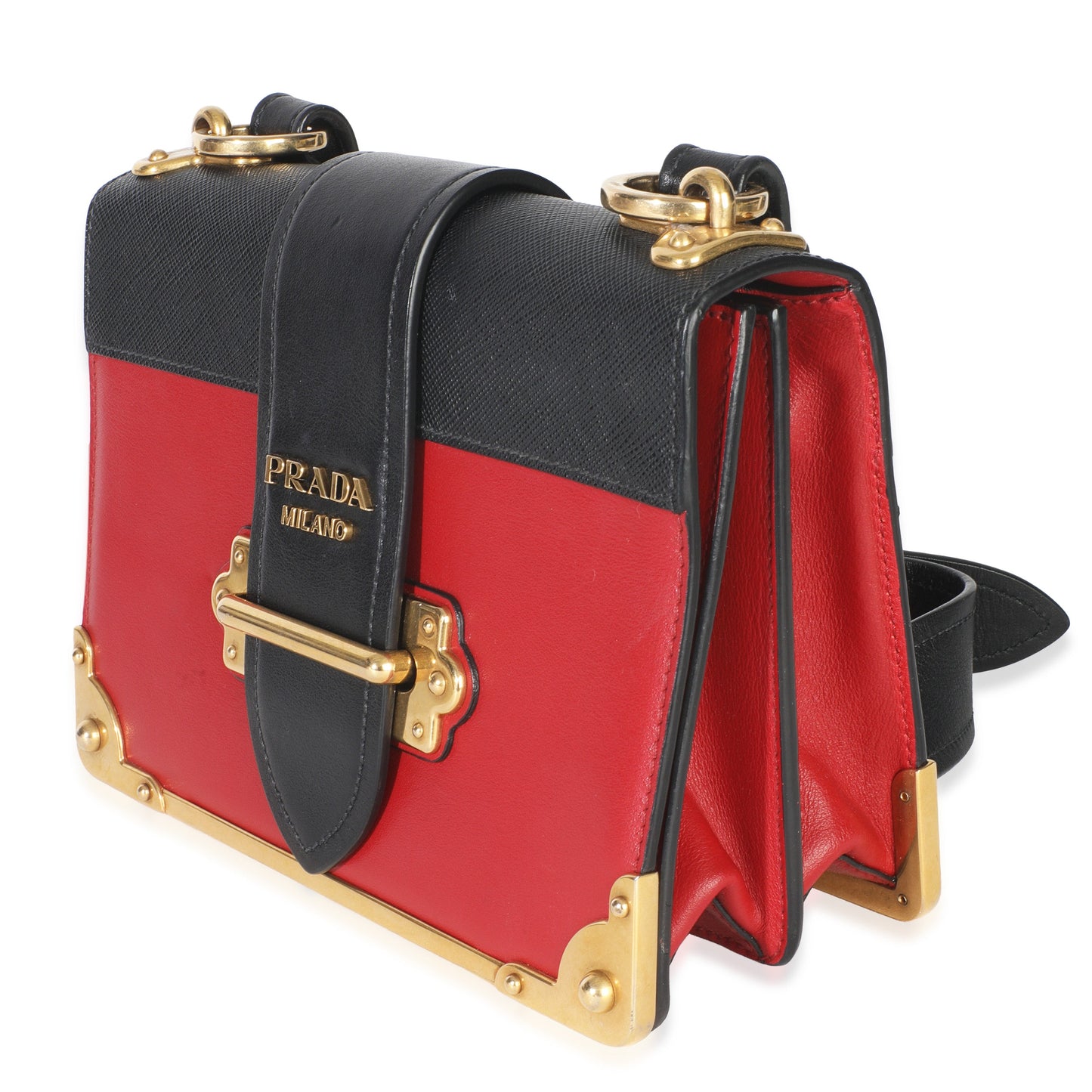 Prada Red Black City Calfskin Saffiano Cahier Bag