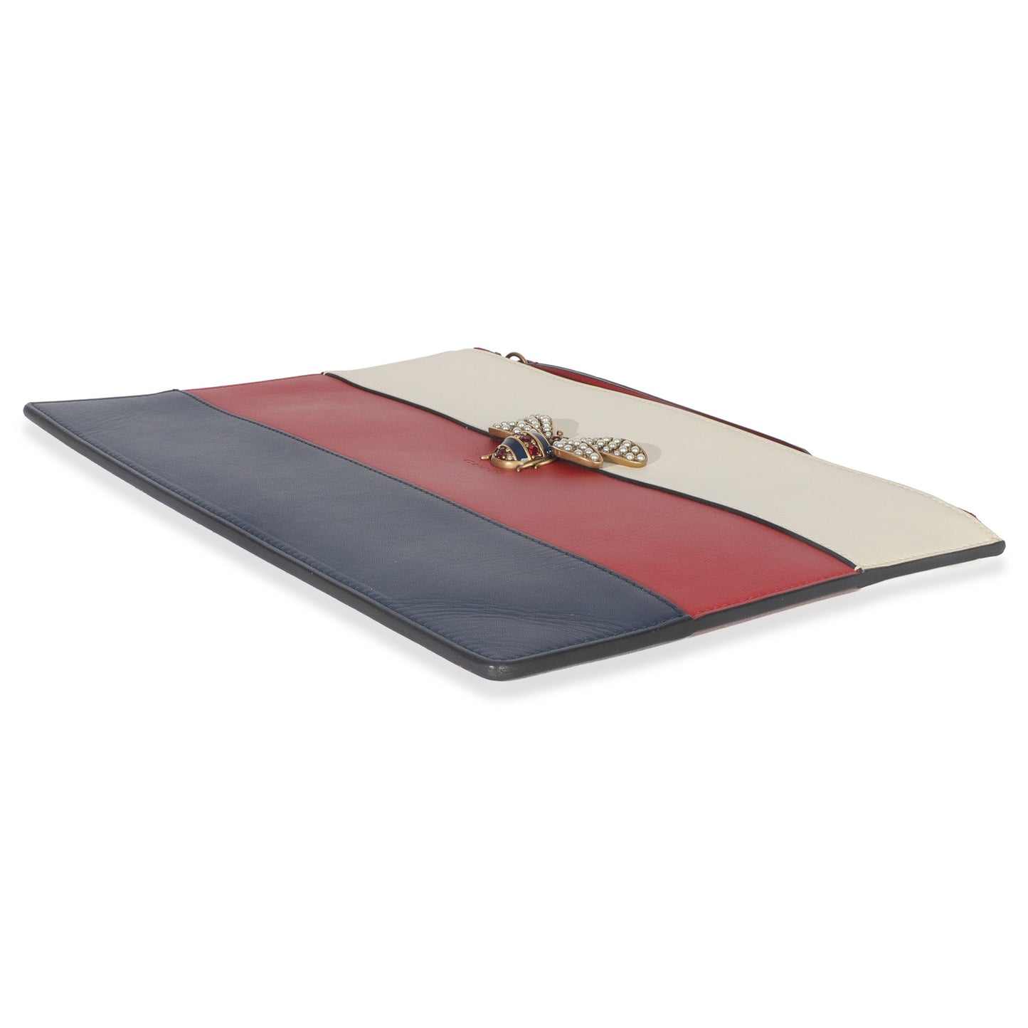 Gucci Red Navy Cream Calfskin Queen Margaret Flat Pouch
