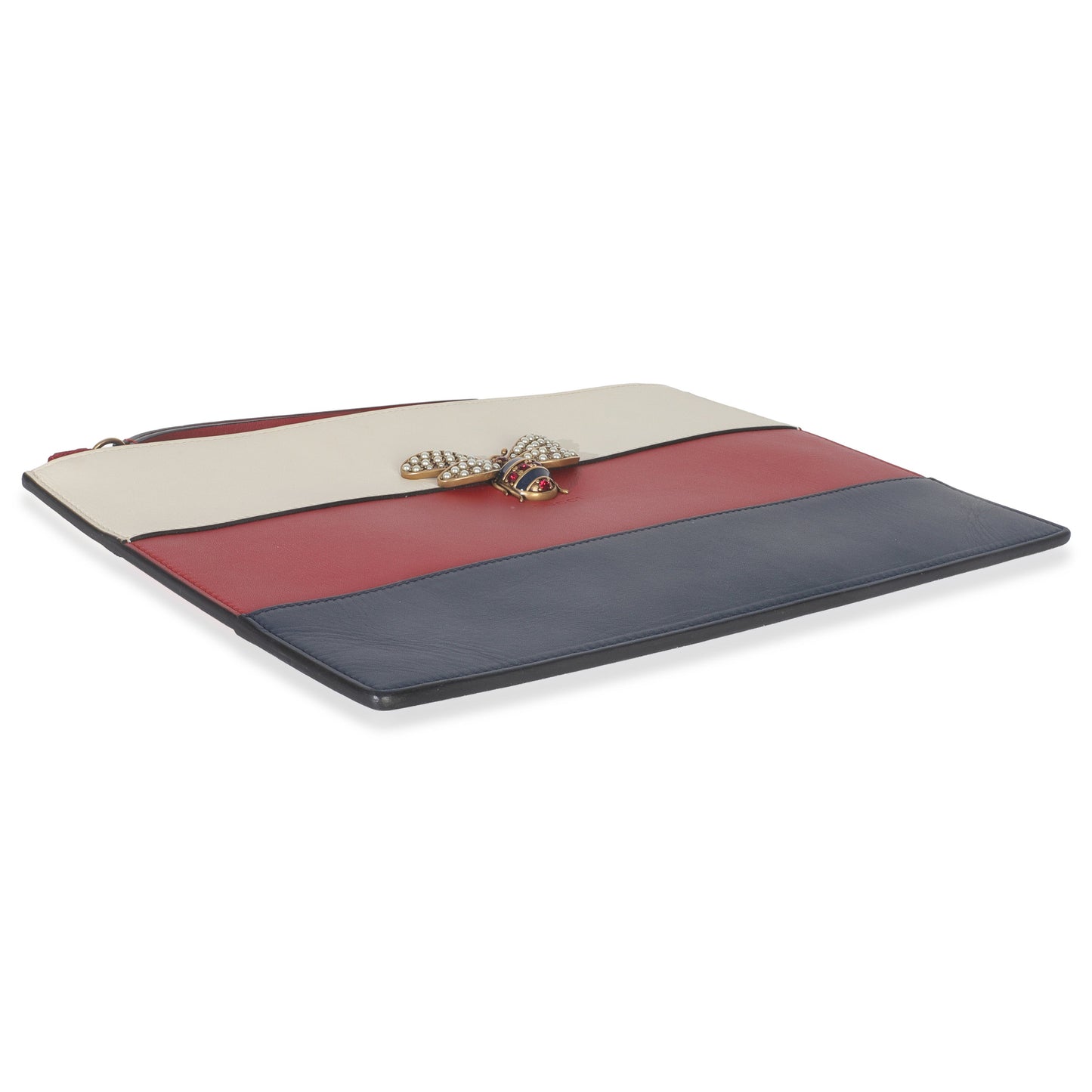 Gucci Red Navy Cream Calfskin Queen Margaret Flat Pouch