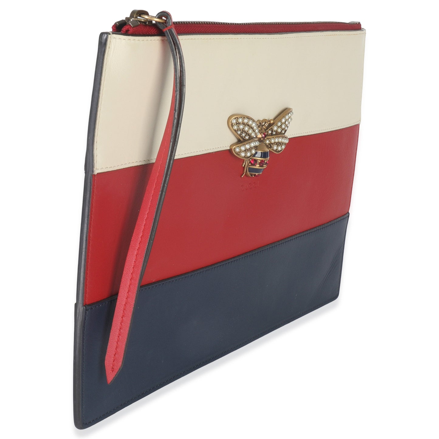 Gucci Red Navy Cream Calfskin Queen Margaret Flat Pouch