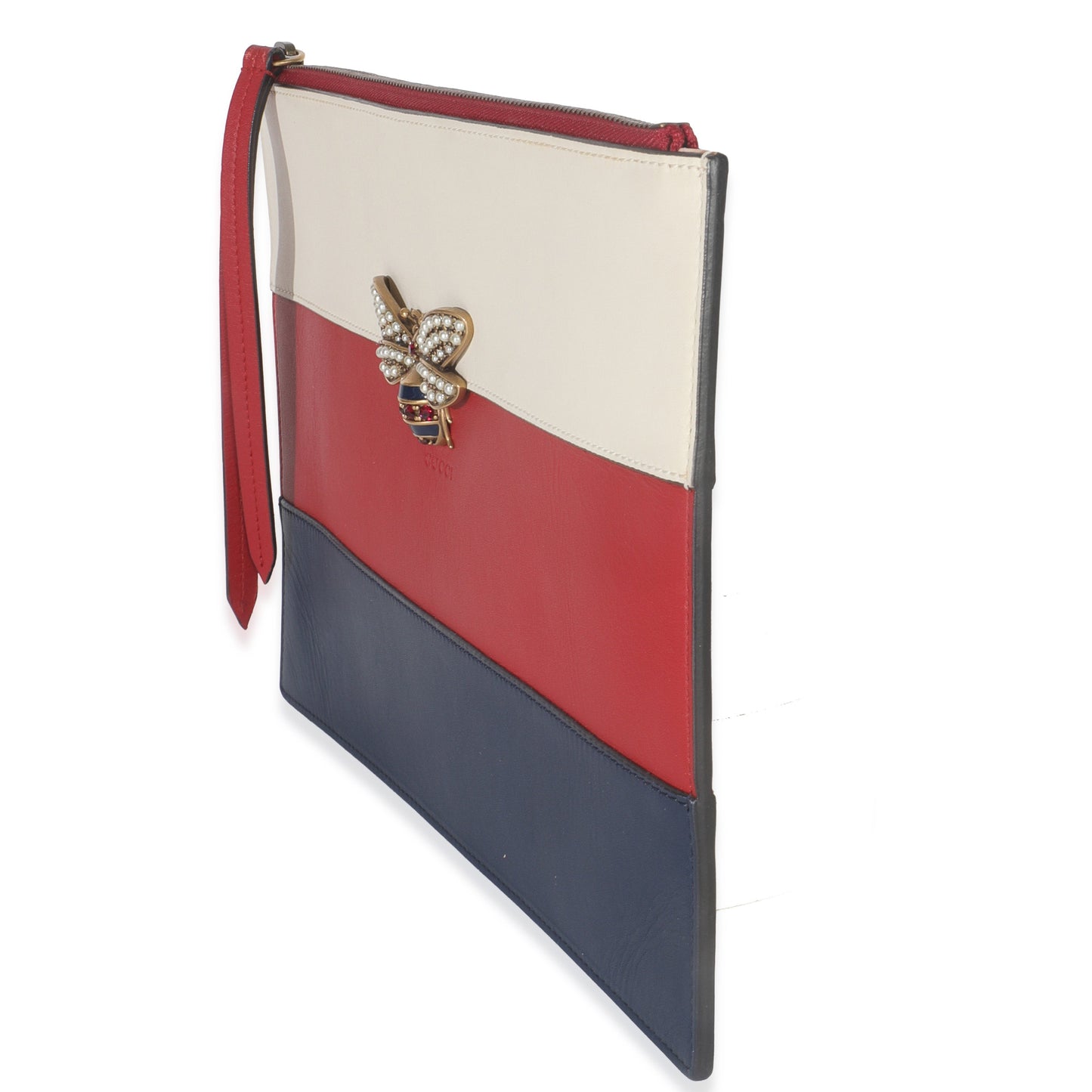 Gucci Red Navy Cream Calfskin Queen Margaret Flat Pouch