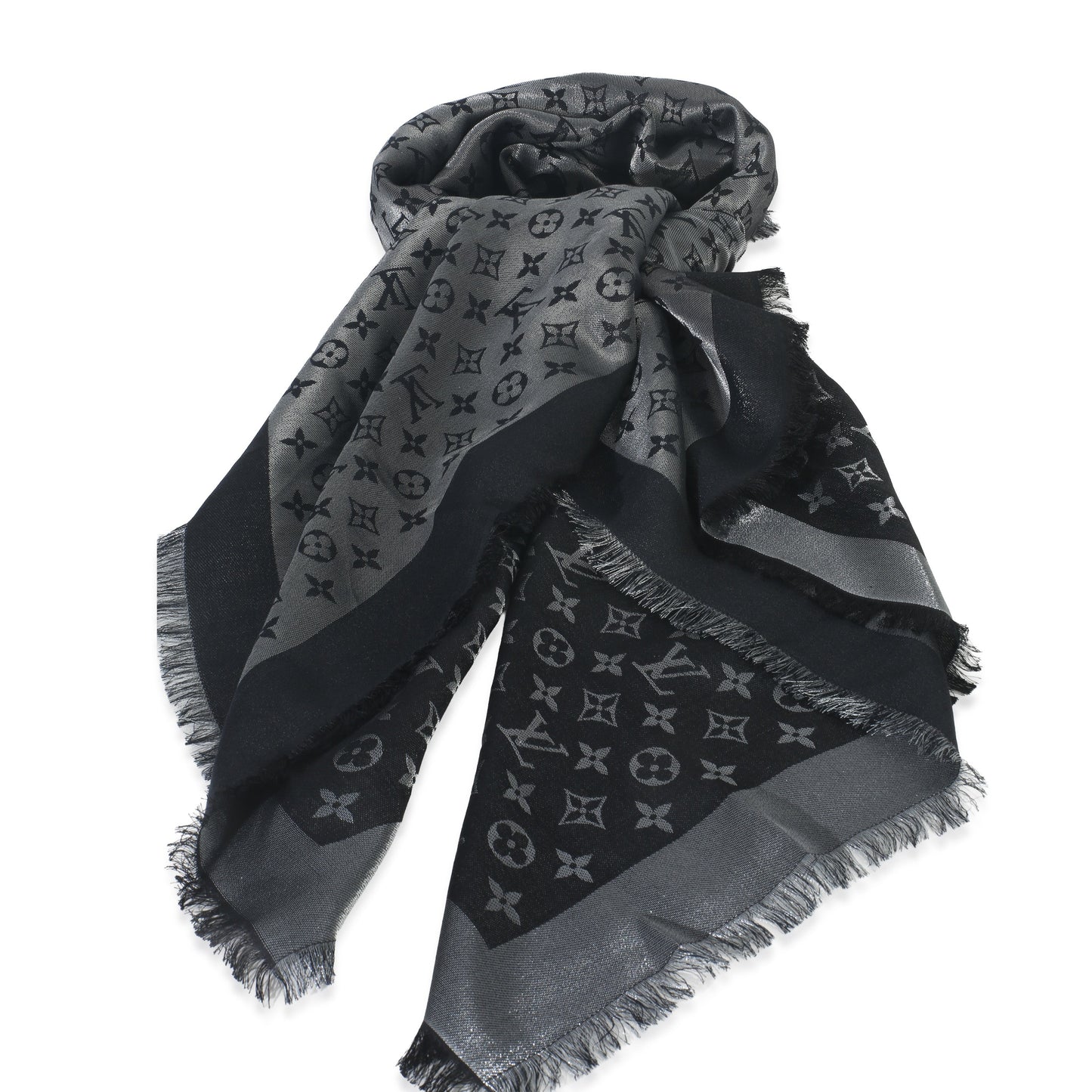 Louis Vuitton Silver Silk Wool Monogram Shine Shawl