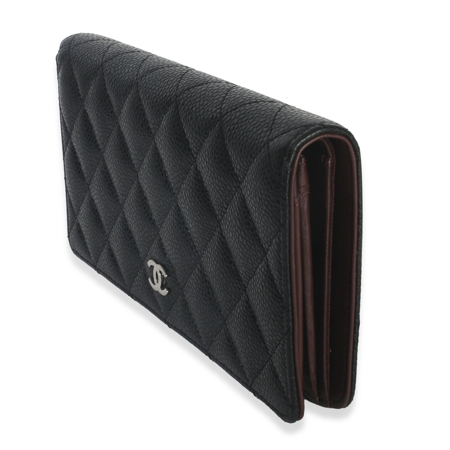 Chanel Black Quilted Caviar Yen Flap Wallet