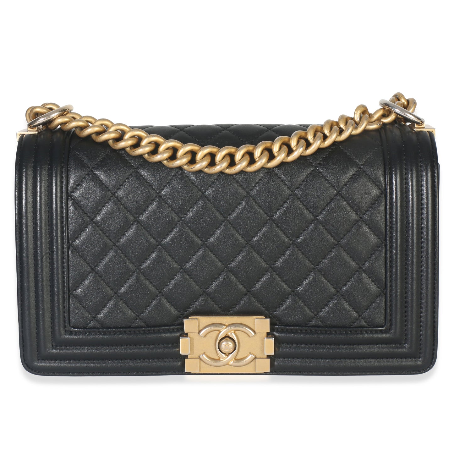Chanel Black Quilted Lambskin Old Medium Boy Bag