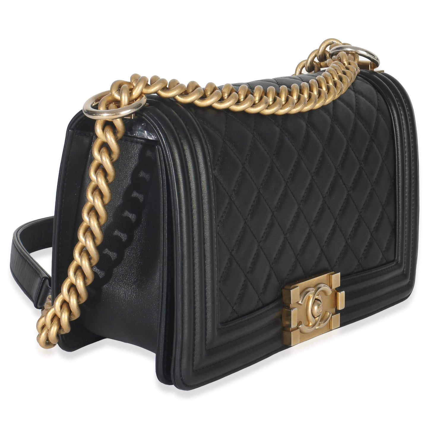 Chanel Black Quilted Lambskin Old Medium Boy Bag