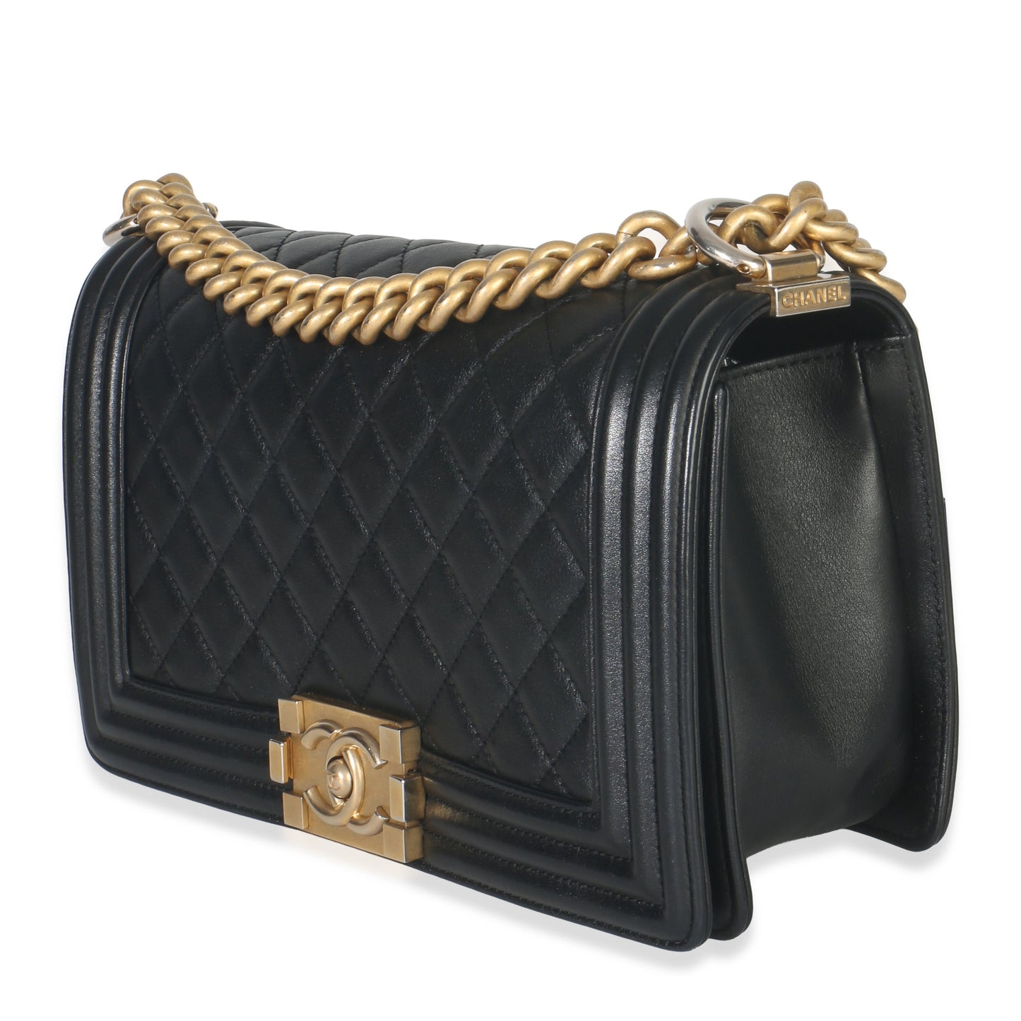 Chanel Black Quilted Lambskin Old Medium Boy Bag