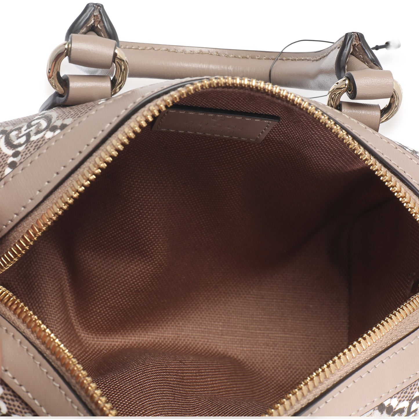 Gucci Taupe GG Shadow Monogram Super Mini Ophidia Bowler Bag