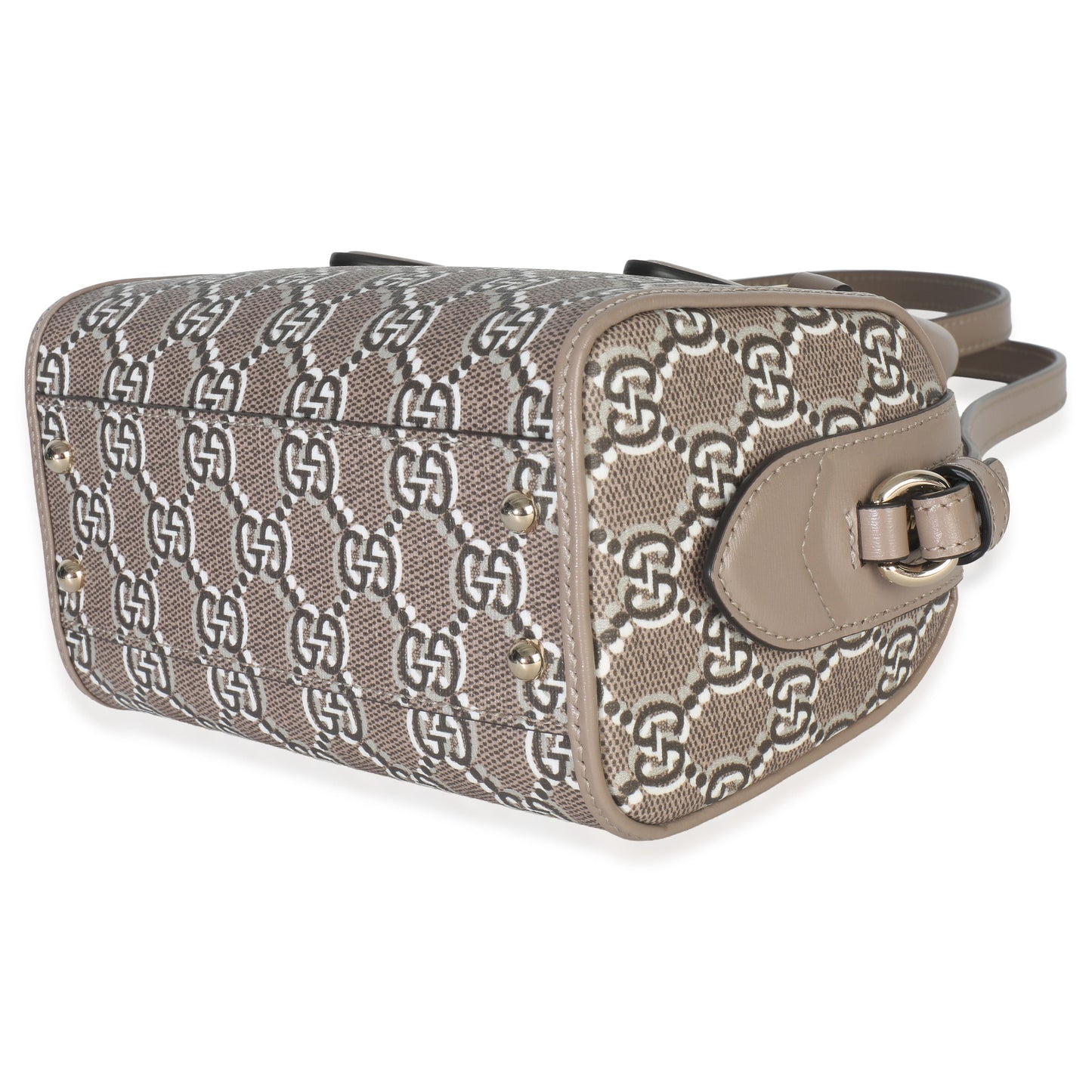Gucci Taupe GG Shadow Monogram Super Mini Ophidia Bowler Bag