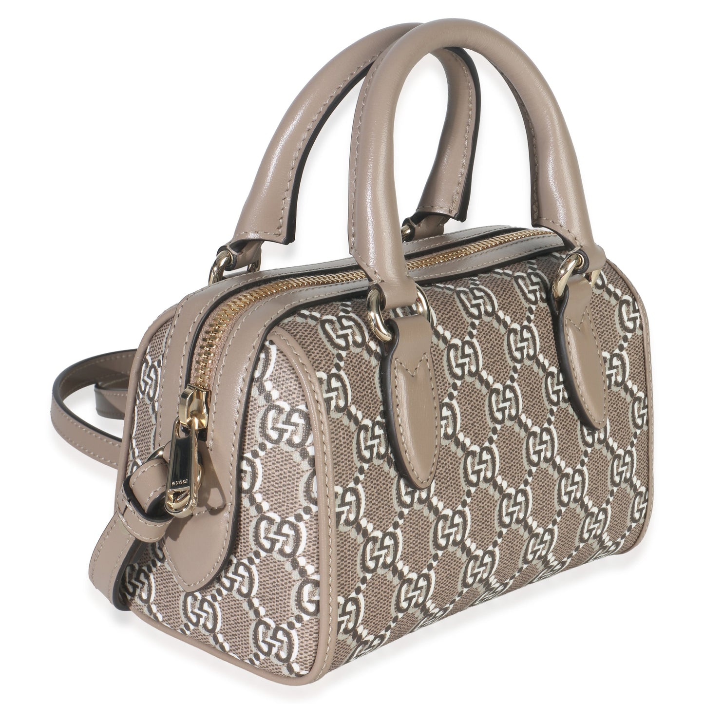Gucci Taupe GG Shadow Monogram Super Mini Ophidia Bowler Bag