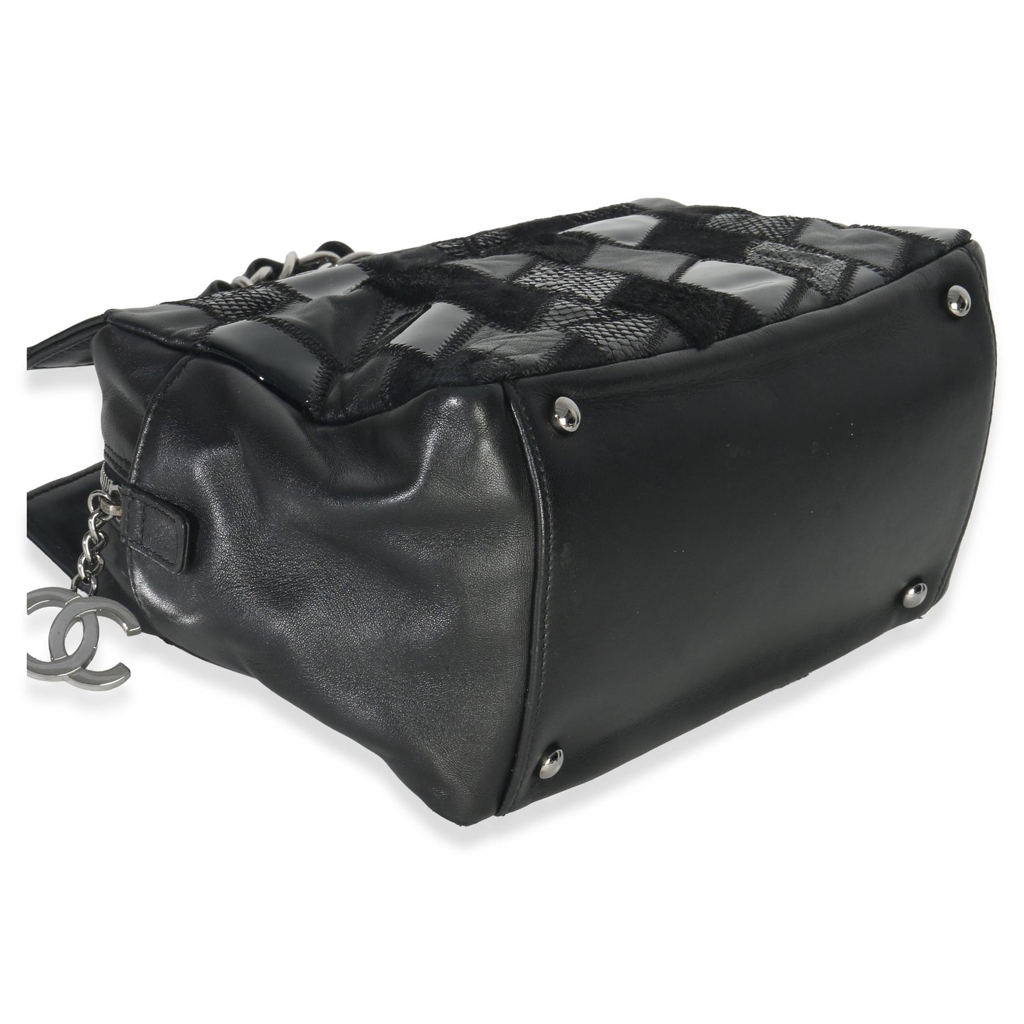 Chanel Black Lambskin Python Patchwork Shoulder Bag