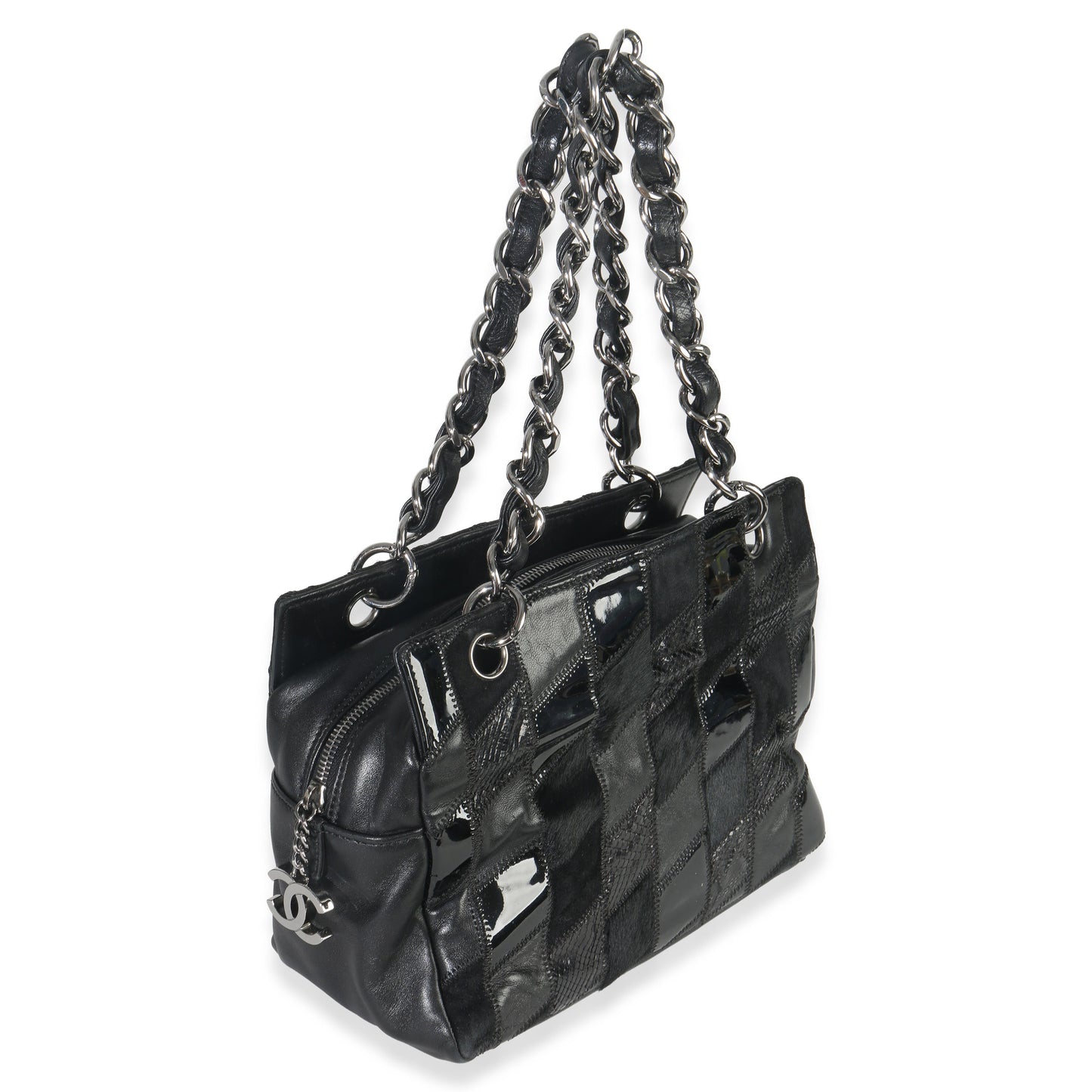 Chanel Black Lambskin Python Patchwork Shoulder Bag