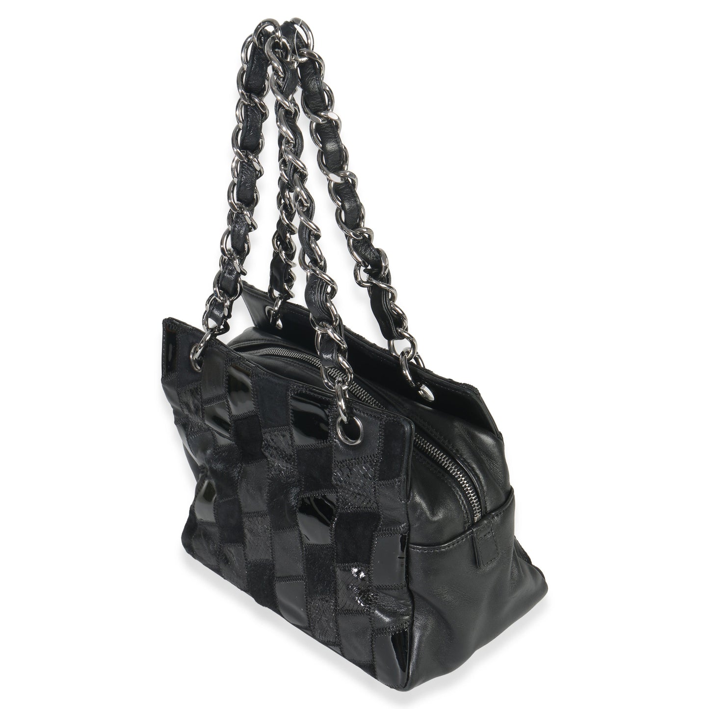 Chanel Black Lambskin Python Patchwork Shoulder Bag