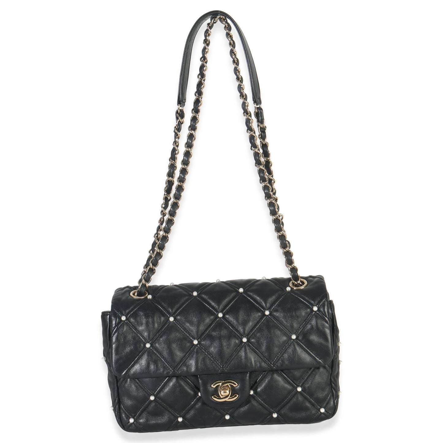 Chanel Black Pearl Studded Lambskin Medium CC Flap Bag