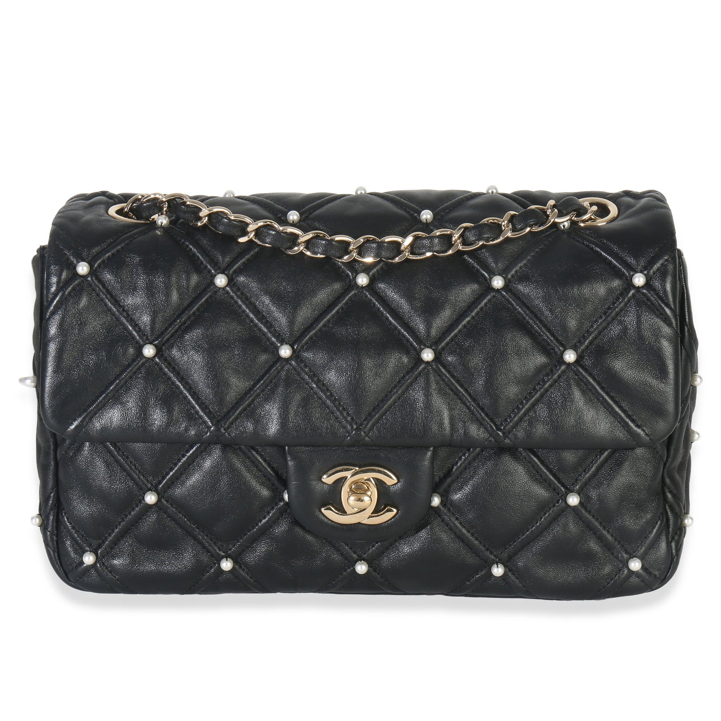 Chanel Black Pearl Studded Lambskin Medium CC Flap Bag