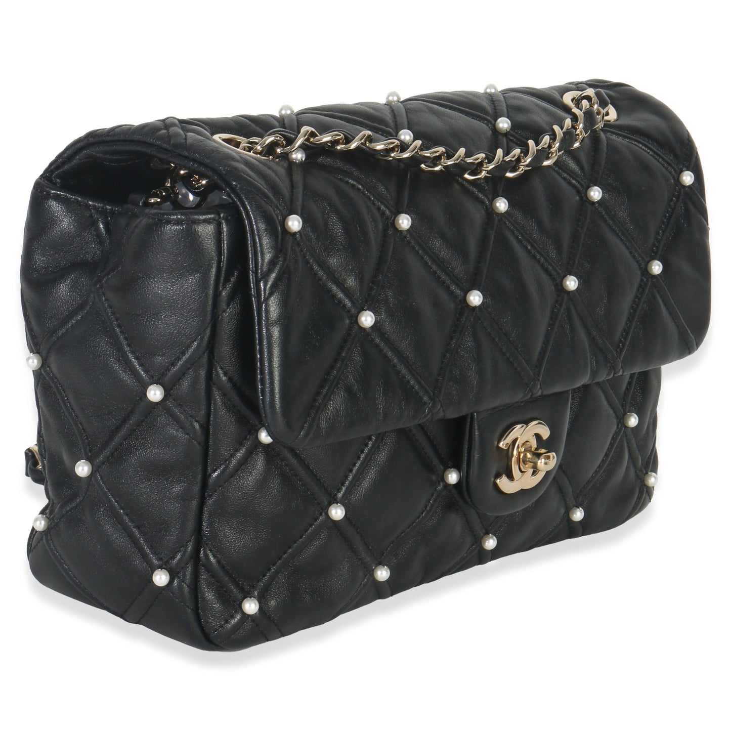 Chanel Black Pearl Studded Lambskin Medium CC Flap Bag