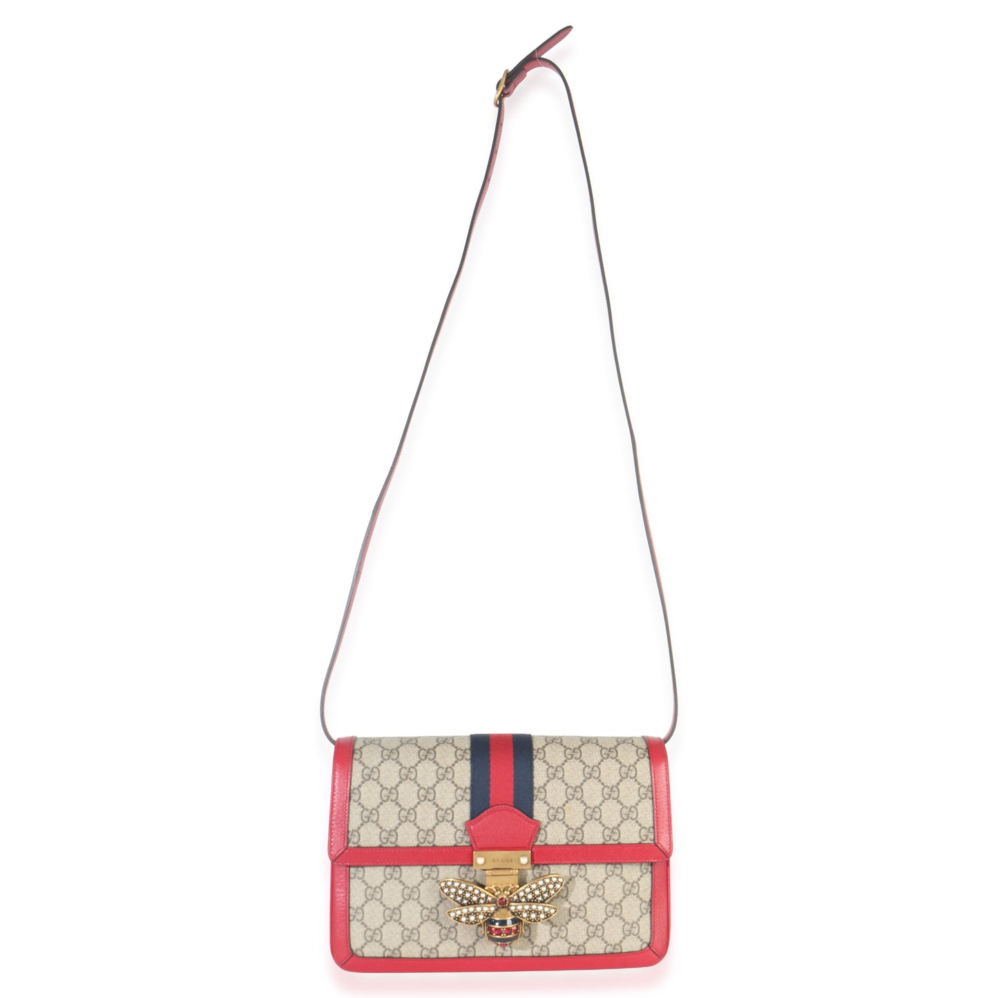 Gucci Red Calfskin GG Supreme Canvas Medium Margaret Shoulder Bag