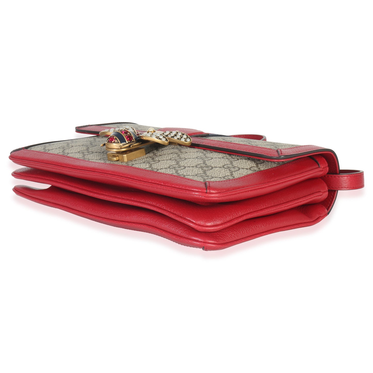 Gucci Red Calfskin GG Supreme Canvas Medium Margaret Shoulder Bag